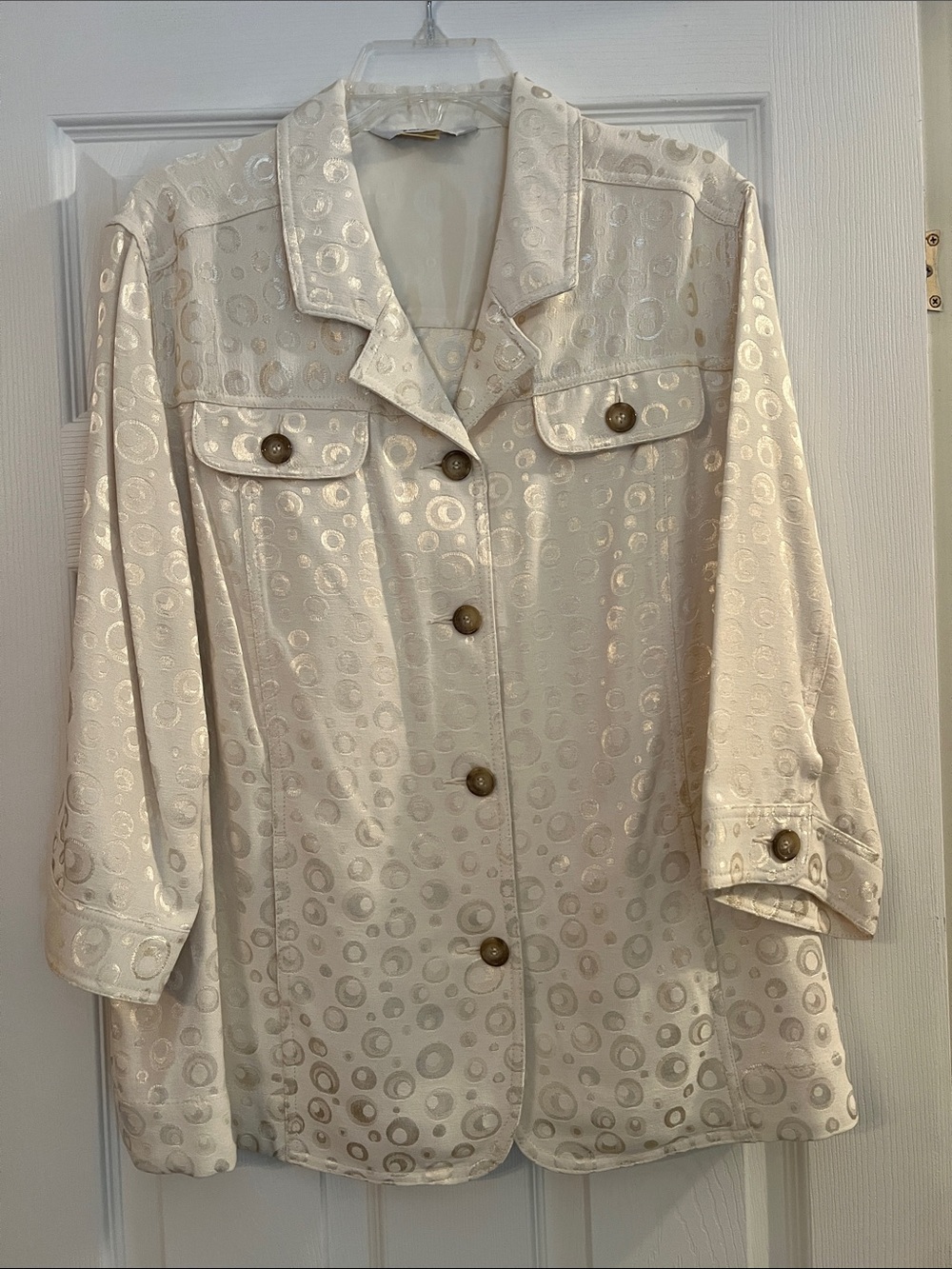 TanJay Cream Jacquard Circle Button Jacket